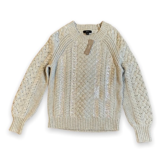J. Crew Cable-Knit Sequin Sweater - Picture 1 of 4